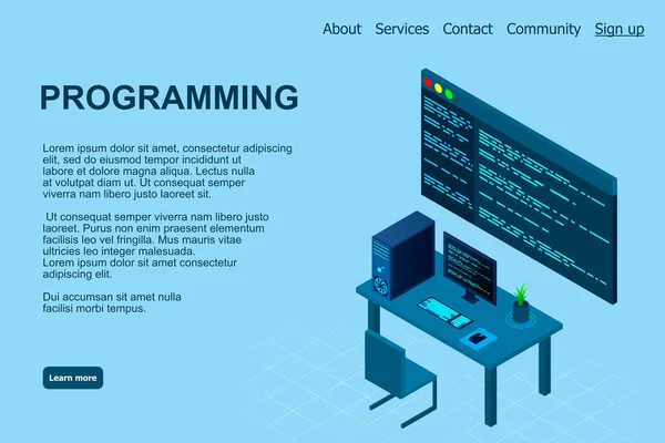 Plantilla Página Web Programación Desarrollo Software Ilustración Vectorial Con Vista — Archivo Imágenes Vectoriales