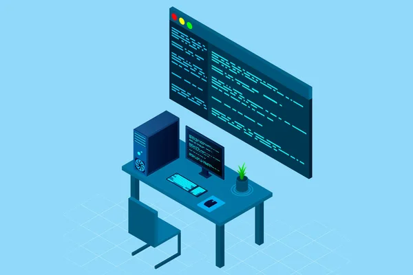 Plantilla Página Web Programación Desarrollo Software Ilustración Vectorial Con Vista — Vector de stock