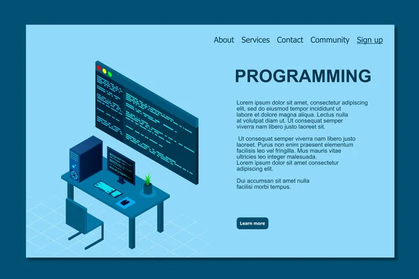 Programmering Software Ontwikkeling Web Pagina Template Vector Illustratie Met Laptop — Stockvector