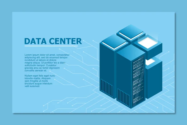 Datasenterets Landingsside Isometric Data Center Engelsk Isometrisk Serverdesign Arbeidsstasjon Datalagring – stockvektor