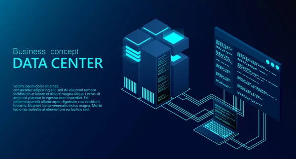 Konzept Von Big Data Processing Center Isometrisches Rechenzentrum Isometrische Server — Stockvektor