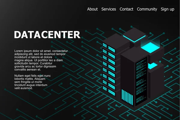 Isometrisches Rechenzentrum Isometrisches Konzept Big Data Center Mit Server Kreative — Stockvektor