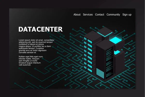 Data Center Isométrico Conceito Isométrico Big Data Center Com Servidor —  Vetores de Stock