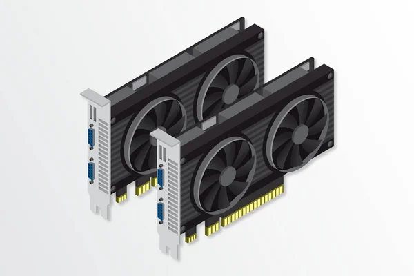 Isometrische Videokaart Videokaart Voor Cryptogeld Mijnbouw Gaming Computerhardware Onderdelen Gpu — Stockvector