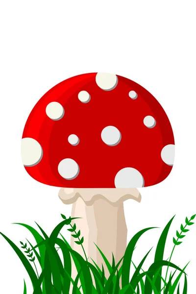 Funghi Magici Isolati Fungo Con Erba Illustrazione Vettoriale — Vettoriale Stock