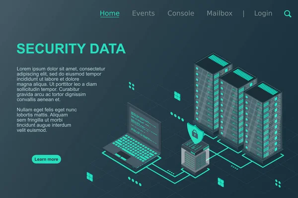 Seguridad Los Datos Ilustración Isométrica Ilustración Servidor Portátil Firewall Tecnología — Archivo Imágenes Vectoriales