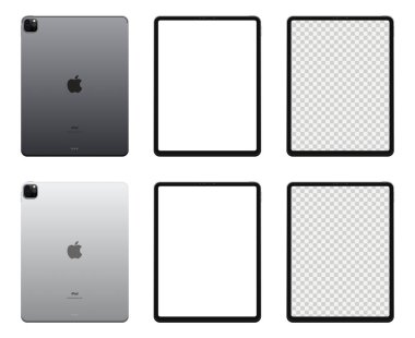 MAGELANG, INDONEZYA - 3 Nisan 2021: Apple Inc. Screen ipad ve arka taraftaki ipad 'den yeni ipad pro. Vektör illüstrasyonu