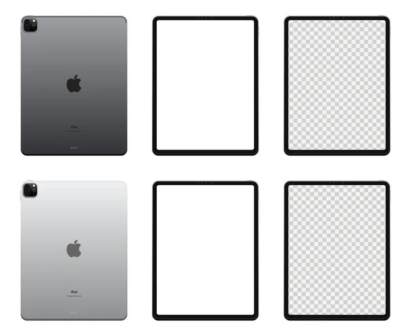 MAGELANG, INDONEZYA - 3 Nisan 2021: Apple Inc. Screen ipad ve arka taraftaki ipad 'den yeni ipad pro. Vektör illüstrasyonu