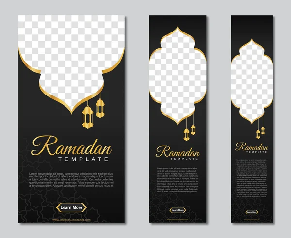 Conjunto Banners Web Ramadan Tamanho Padrão Com Lugar Para Fotos — Vetor de Stock
