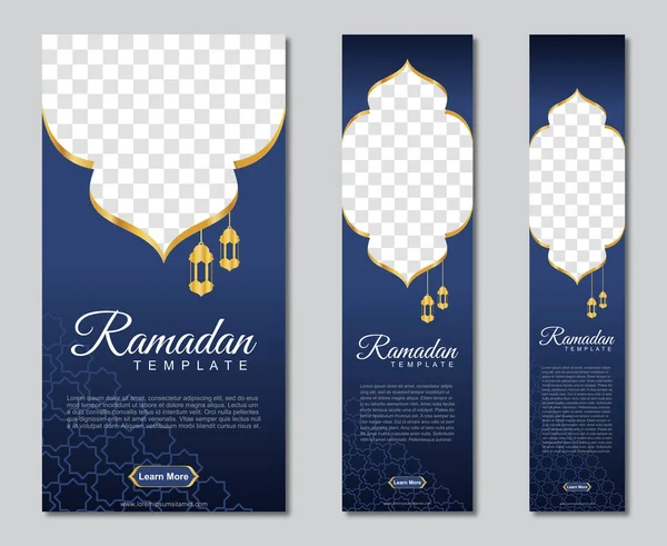 Set Van Ramadan Web Banners Van Standaard Grootte Met Een — Stockvector