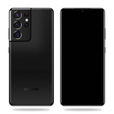 MAGELANG, INDONESIA - APRIL 07, 2021: Yeni Galaksi S21 Ultra 5G by Samsung Inc. Screen Galaxy S21 Ultra 5G ve arka taraf S21 Ultra 5G. Vektör illüstrasyonu