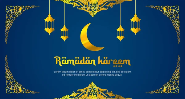 Güzel Ramazan Kareem Bayrağını Lambalar Süsleyerek Kutluyor Vektör Illüstrasyonu — Stok Vektör