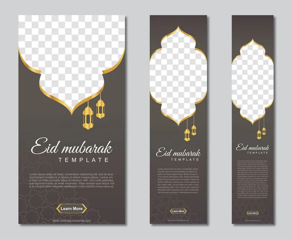 Sada Eid Mubarak Čtvercový Banner Šablony Design Místem Pro Fotografie — Stockový vektor