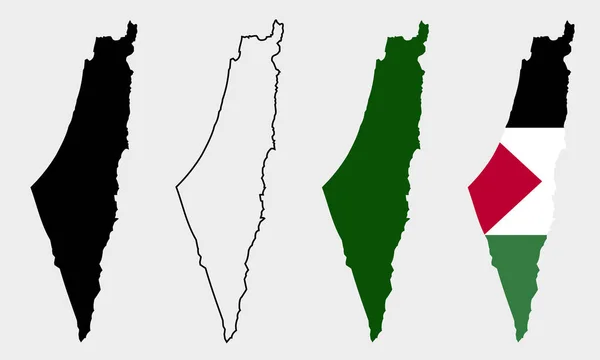 Setze Die Flagge Der Vektorkarte Von Palestin Isoliert Auf Weißem — Stockvektor