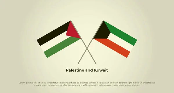 Bendera Silang Palestina Dan Kuwait Warna Resmi Proporsi Benar - Stok Vektor