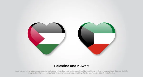 Cinta Palestina Dan Simbol Kuwait Ikon Bendera Jantung Ilustrasi Vektor - Stok Vektor