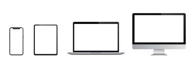 Monitör, dizüstü bilgisayar, tablet, akıllı telefon gerçekçi seti. Vektör Illustration