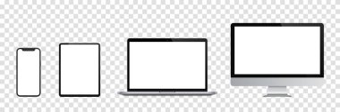 Monitör, dizüstü bilgisayar, tablet, akıllı telefon gerçekçi seti. Vektör Illustration