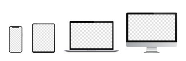 Monitör, dizüstü bilgisayar, tablet, akıllı telefon gerçekçi seti. Vektör Illustration