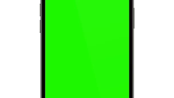 Mobiele Telefoon Met Blanco Groen Scherm Vooraanzicht Geïsoleerd Witte Achtergrond — Stockvideo