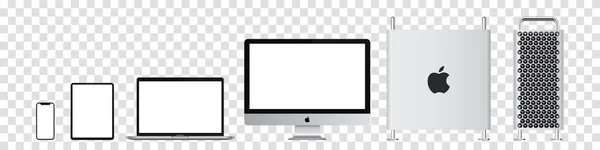 Conjunto Realista Mac Pro Imac Macbook Ipad Iphone Apple Inc — Archivo Imágenes Vectoriales