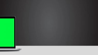 Bilgisayar monitörü, yeşil ekran, ön görüş, beyaz arkaplanda izole. 4K canlandırması