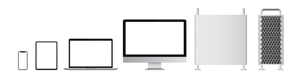 Ρεαλιστικό Σύνολο Υπολογιστών Οθόνη Laptop Tablet Smartphone Εικονογράφηση Διανύσματος — Διανυσματικό Αρχείο