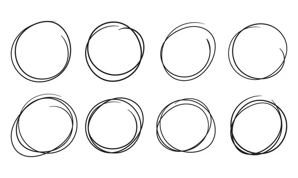 Conjunto Esboço Linha Circular Desenhado Mão Círculos Redondos Rabiscos Circulares — Vetor de Stock