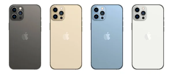 Magelang, Endonezya - 20 Eylül 2021. Yeni iPhone 13 Pro dört renkli: Graphite, Gold, Sierra Blue ve Silver. EPS 10. Vektör illüstrasyonu