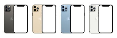 Magelang, Endonezya - 22 Eylül 2021. Apple Inc. 'in 13 profesyonel iphone koleksiyonu (Graphite, Gold, Sierra Blue, ve Silver). Ekran iPhone ve arka telefon gibi.