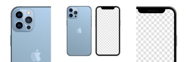 iphone 13 profesyonel maksimum Sierra Blue rengi. Gerçekçi bir akıllı telefon modeli. Sunum şablonu için Aygıt UI UX modeli