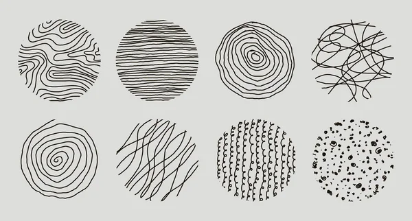 Set Modelli Astratti Rotondi Forme Scarabocchiate Disegnate Mano Macchie Curve — Vettoriale Stock