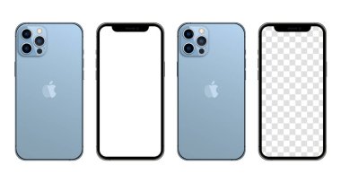 iphone 13 profesyonel maksimum Sierra Blue rengi. Gerçekçi bir akıllı telefon modeli. Sunum şablonu için Aygıt UI UX modeli