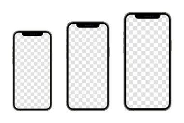 Saydam ekranlı gerçekçi modeller akıllı telefon. Akıllı telefon model koleksiyonu. Aygıt ön görünümü. Vektör illüstrasyonu