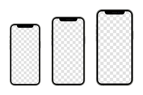 Реалистичные Модели Смартфона Прозрачными Экранами Коллекция Макетов Смартфонов Вид Спереди — стоковый вектор
