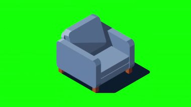 Isometric kanepe animasyonu. Modern kanepe. Rahat ve rahat yumuşak mobilyalar. Isometric ev mobilyası. Oturma odası mobilyası. 4K video eşölçülü olarak canlandırıldı