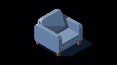 Isometric kanepe animasyonu. Modern kanepe. Rahat ve rahat yumuşak mobilyalar. Isometric ev mobilyası. Oturma odası mobilyası. Alfa kanalı ile şeffaf arkaplan