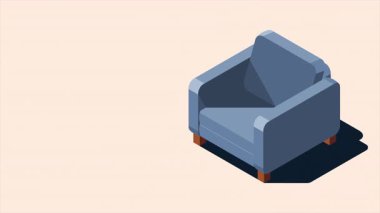Isometric kanepe animasyonu. Modern kanepe. Rahat ve rahat yumuşak mobilyalar. Isometric ev mobilyası. Oturma odası mobilyası. 4K video eşölçülü olarak canlandırıldı