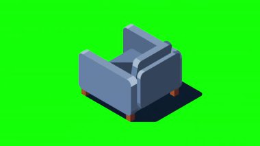 Isometric kanepe animasyonu. Modern kanepe. Rahat ve rahat yumuşak mobilyalar. Isometric ev mobilyası. Oturma odası mobilyası. 4K video eşölçülü olarak canlandırıldı
