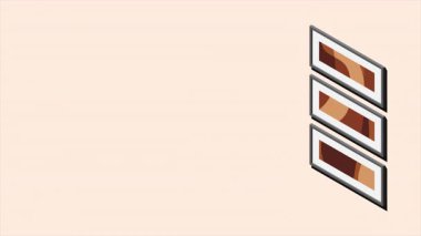 Isometric fotoğraf çerçevesi animasyonu. Isometric 3D çerçeve seti. Ev içi aksesuar. Mobilya parçaları. Isometric mobilya. 4K video eşölçülü olarak canlandırıldı