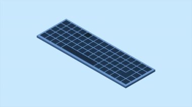 Isometric bilgisayar klavye animasyonu. Modern bilgisayar klavyesi. Bilgisayar donanımı bileşenleri. Isometric teknolojisi. 4K video eşölçülü olarak canlandırıldı