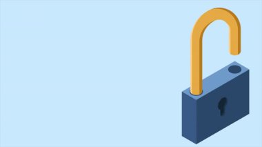 İzometrik kilit animasyonu. Üç boyutlu izometrik kilit. Veri girişi ve veri güvenliği. Siber güvenlik. Isometric teknolojisi. 4K video eşölçülü olarak canlandırıldı