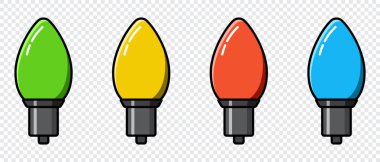 Modern ampuller. Renkli ampuller. Dekorasyon için renkli ışıklar. Tatil süsleri seti. Vektör illüstrasyonu