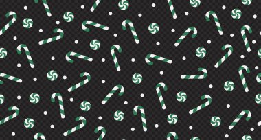 Şekerleme kalıpları kusursuz. Yeşil ve beyaz çizgili baston şekerler. Duvar kâğıdı mevsimlik selamlar. Yeni yıl arkaplanı