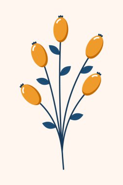 Yabanmersini. Kış bitkisi Kış dalları ve yaprakları. Kış çiçekleri. Tatil dekorasyonu. Vektör illüstrasyonu