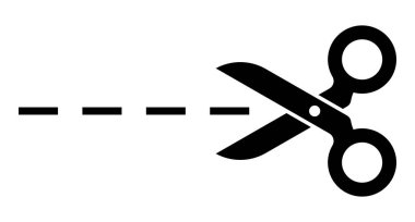 Makas simgesi. Kesik çizgili makas. Makas silueti. Makas kesme ikonu. Kesme işareti. İkonu kes. Vektör illüstrasyonu