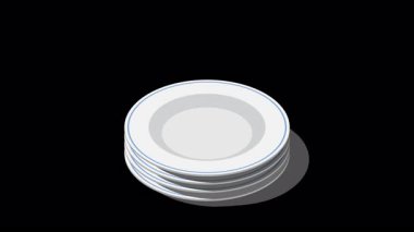 Isometric plaka animasyonu. Boş tabaklar. Isome çatal bıçak takımı. Isome 'ın sofra takımı. Alfa kanalı ile şeffaf arkaplan