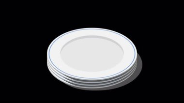 Isometric plaka animasyonu. Boş tabaklar. Isome çatal bıçak takımı. Isome 'ın sofra takımı. Alfa kanalı ile şeffaf arkaplan