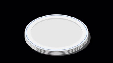 Isometric plaka animasyonu. Boş tabaklar. Isome çatal bıçak takımı. Isome 'ın sofra takımı. Alfa kanalı ile şeffaf arkaplan