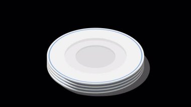 Isometric plaka animasyonu. Boş tabaklar. Isome çatal bıçak takımı. Isome 'ın sofra takımı. Alfa kanalı ile şeffaf arkaplan